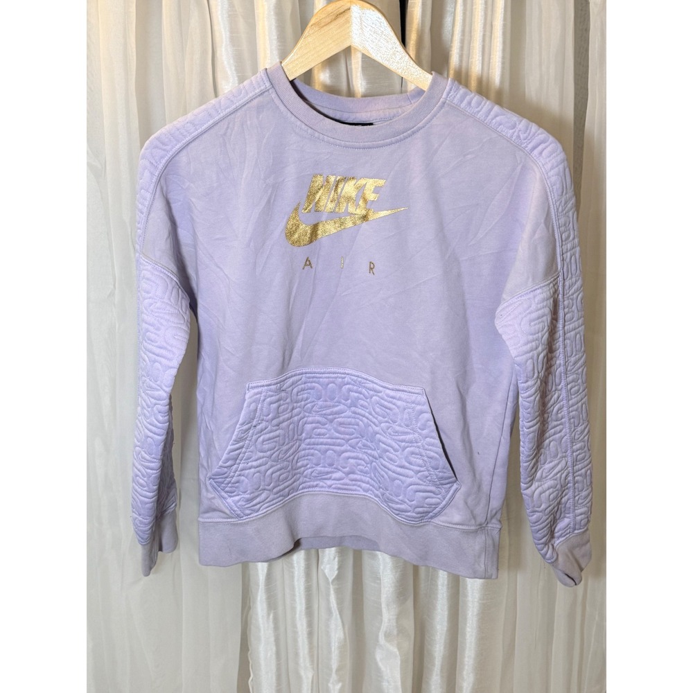 Nike Sweatshirt Womens Small Purple Gold Air Embossed Texture Crewneck Pocket